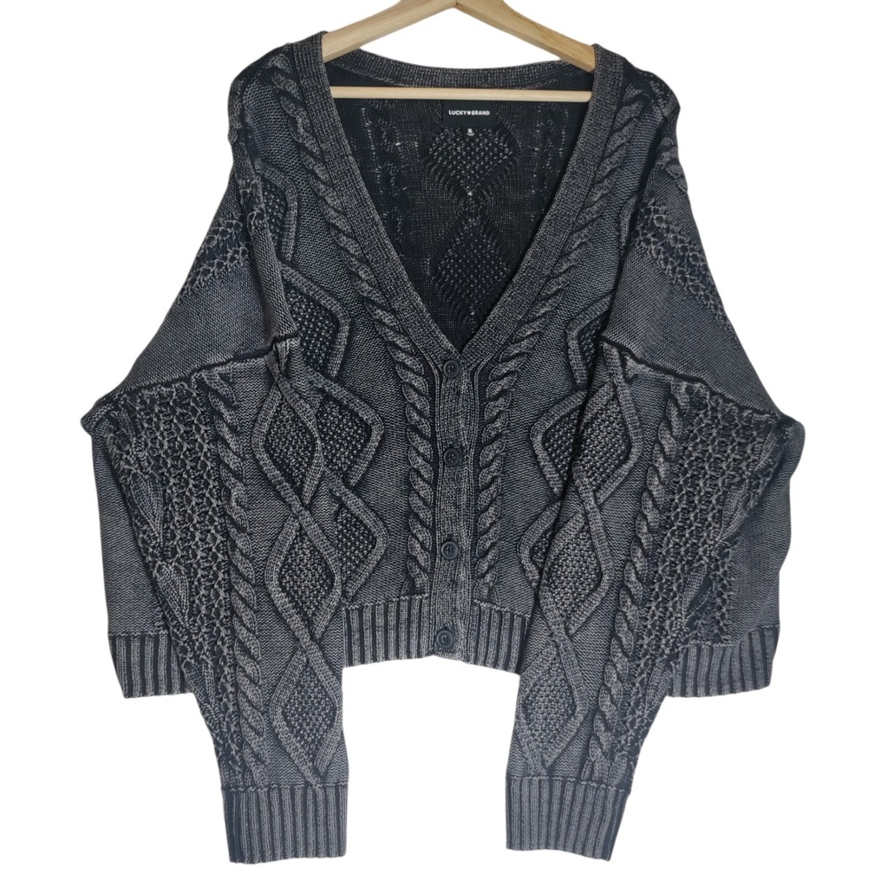 Lucky Brand Women's‎ Cable-Stitch Long-Sleeve Cardigan Black Size XL 100% Cotton